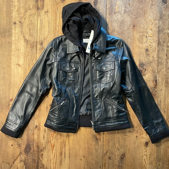 Hudson Sport Vegan Leather Zip Hooded Jacket - Picture 2 of 6